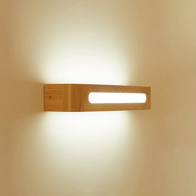 1-Light Retangular LED Wall Sconce Modern Simple Style Wood Wall Lighting in Brown