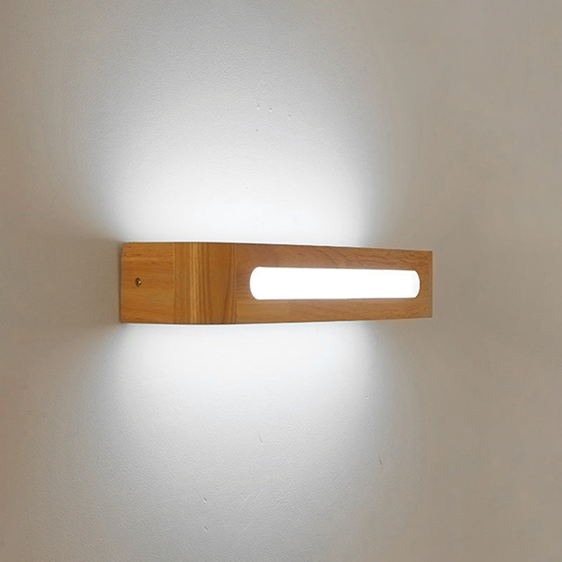 1-Light Retangular LED Wall Sconce Modern Simple Style Wood Wall Lighting in Brown