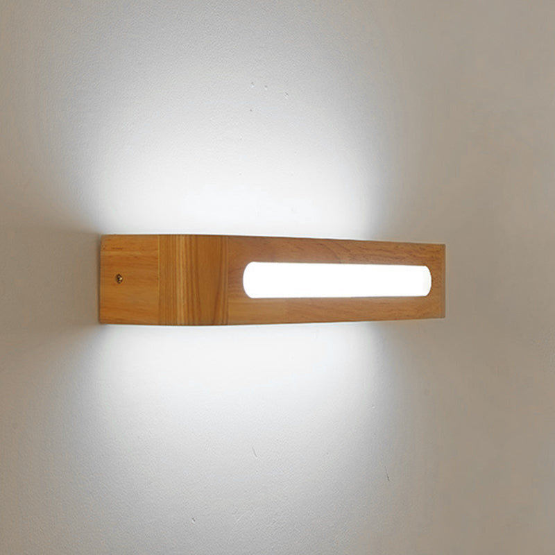 1-Light Retangular LED Wall Sconce Modern Simple Style Wood Wall Lighting in Brown