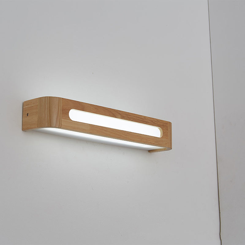1-Light Retangular LED Wall Sconce Modern Simple Style Wood Wall Lighting in Brown