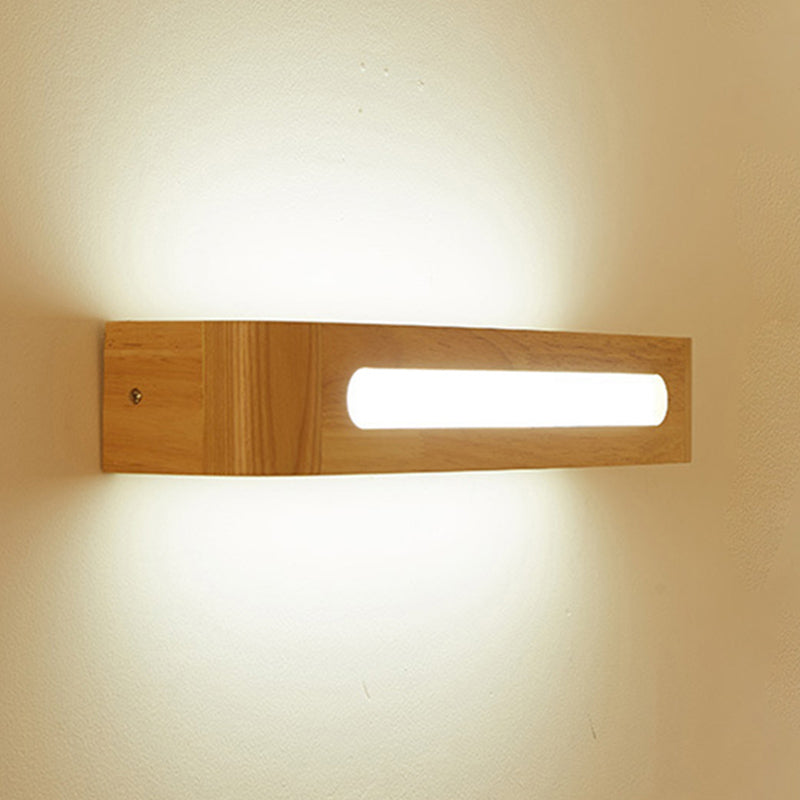 1-Light Retangular LED Wall Sconce Modern Simple Style Wood Wall Lighting in Brown