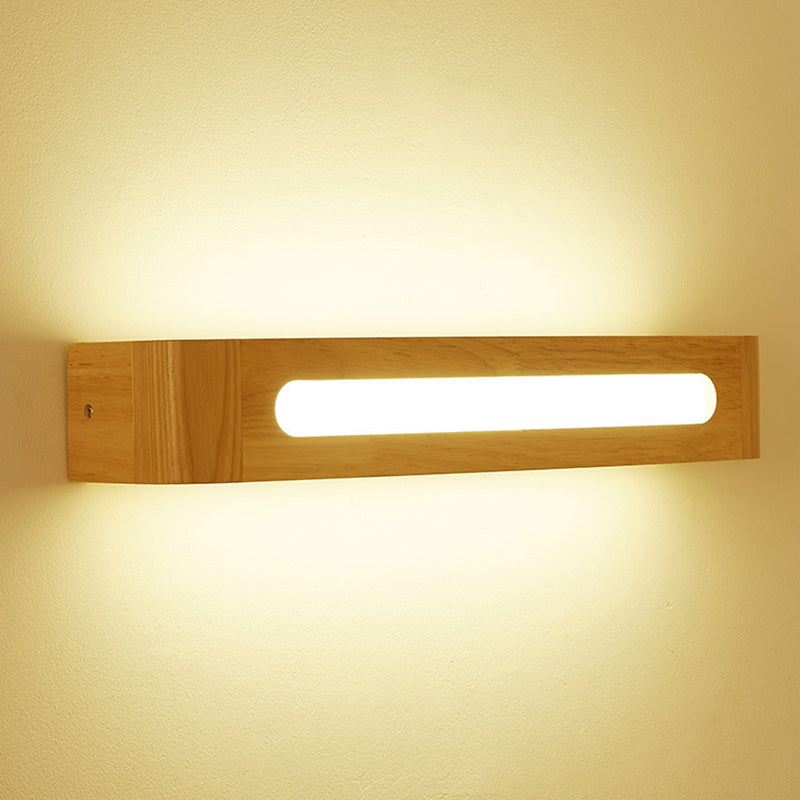 1-Light Retangular LED Wall Sconce Modern Simple Style Wood Wall Lighting in Brown
