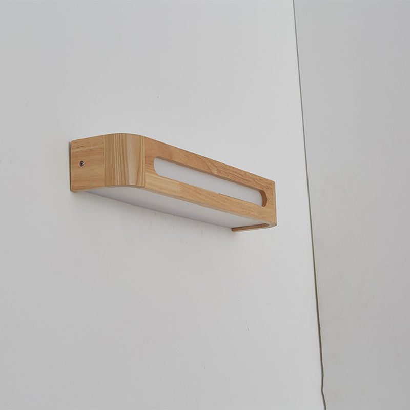 1-Light Retangular LED Wall Sconce Modern Simple Style Wood Wall Lighting in Brown
