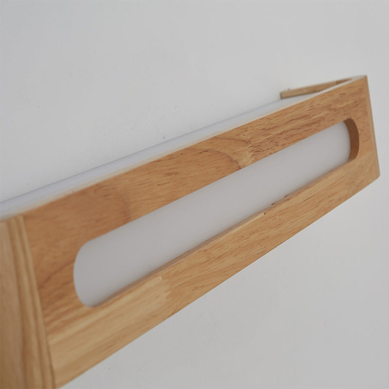 1-Light Retangular LED Wall Sconce Modern Simple Style Wood Wall Lighting in Brown