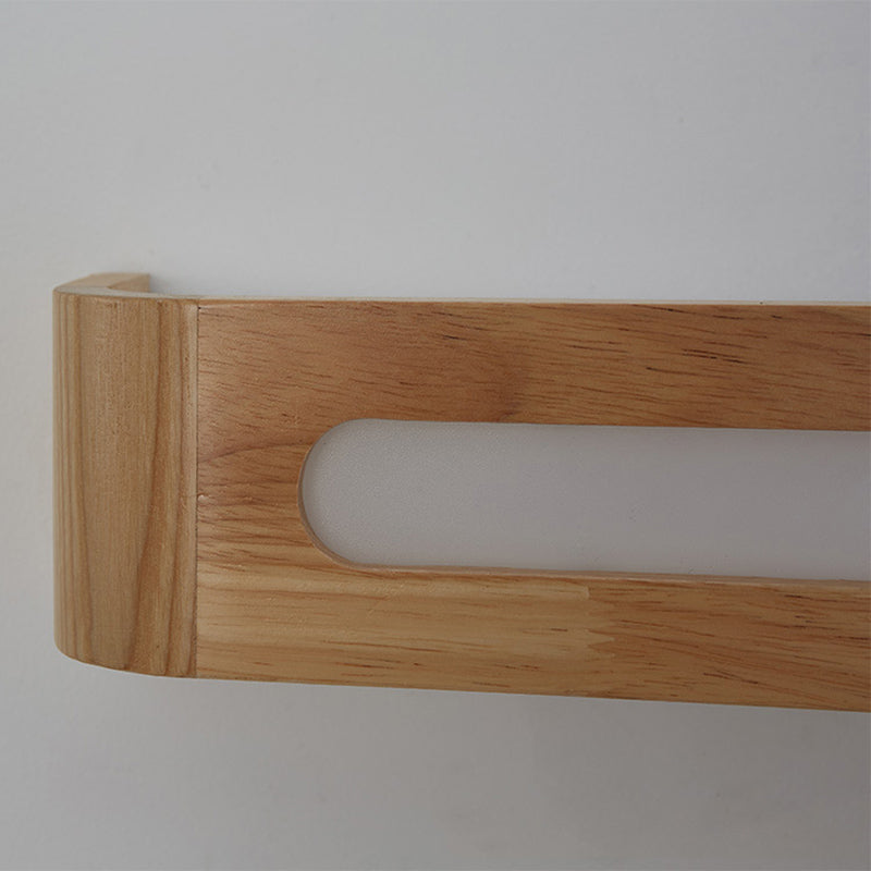 1-Light Retangular LED Wall Sconce Modern Simple Style Wood Wall Lighting in Brown
