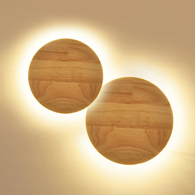 1 luccio di luce rotonda con pale moderna moderna illuminazione a parete in legno in stile in marrone