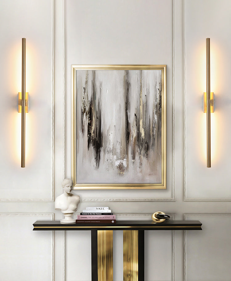 1-Light Linear Wall Sconce Modern Simple Style Metal Wall Lighting in Black and Gold
