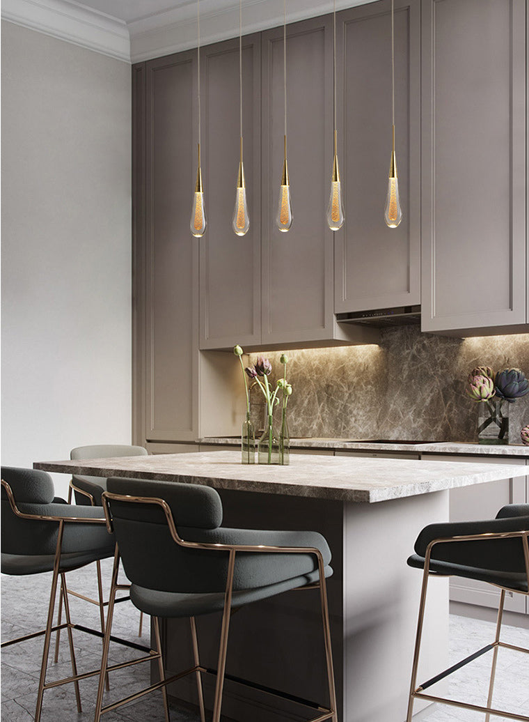 Gold LED Hanging Lamp in Modern Artistic Style Crystal Teardrop Pendant Light for Interior Spaces