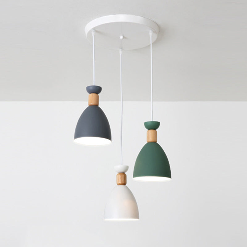 Moderne beknopte macaron hangende lamp houten koepel hanger licht met gelakte ijzeren schaduw