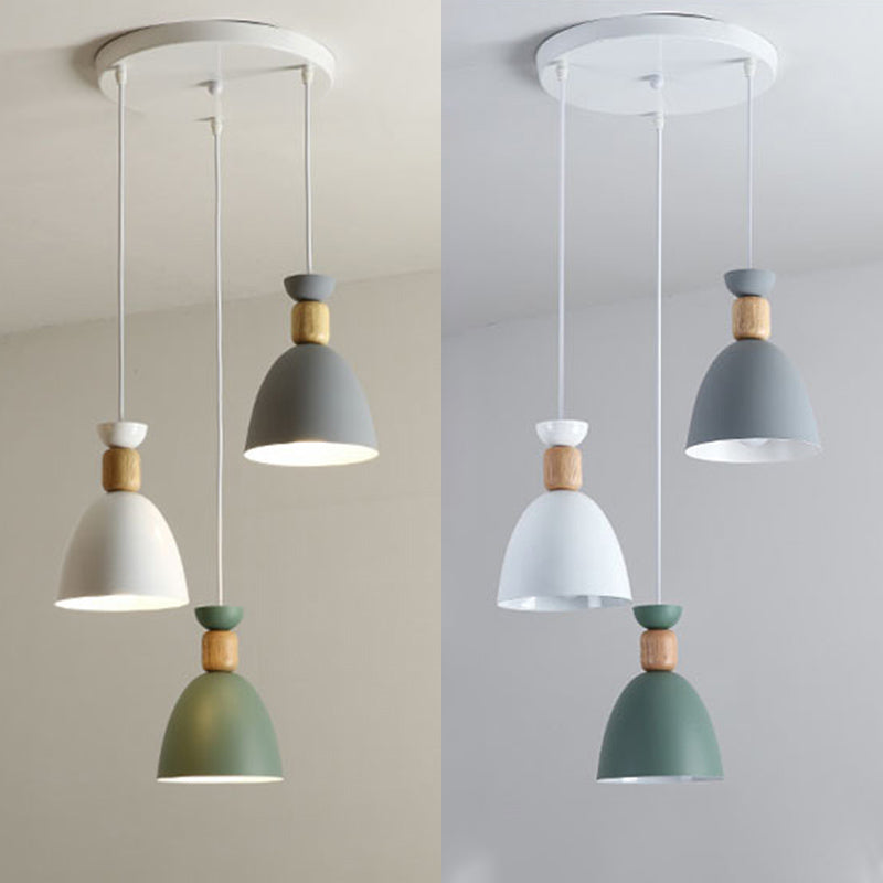 Moderne beknopte macaron hangende lamp houten koepel hanger licht met gelakte ijzeren schaduw
