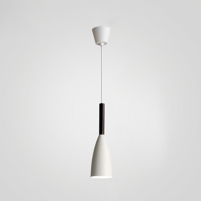 Modern Concise Macaron Pendant Light Wooden Cone Hanging Lamp with Wrought Iron Shade