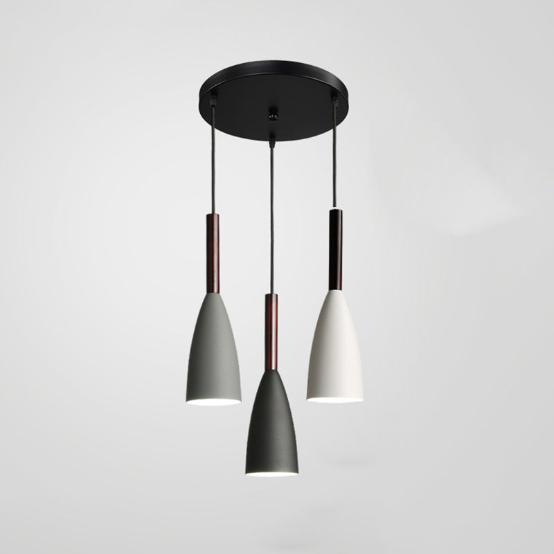 Modern Concise Macaron Pendant Light Wooden Cone Hanging Lamp with Wrought Iron Shade