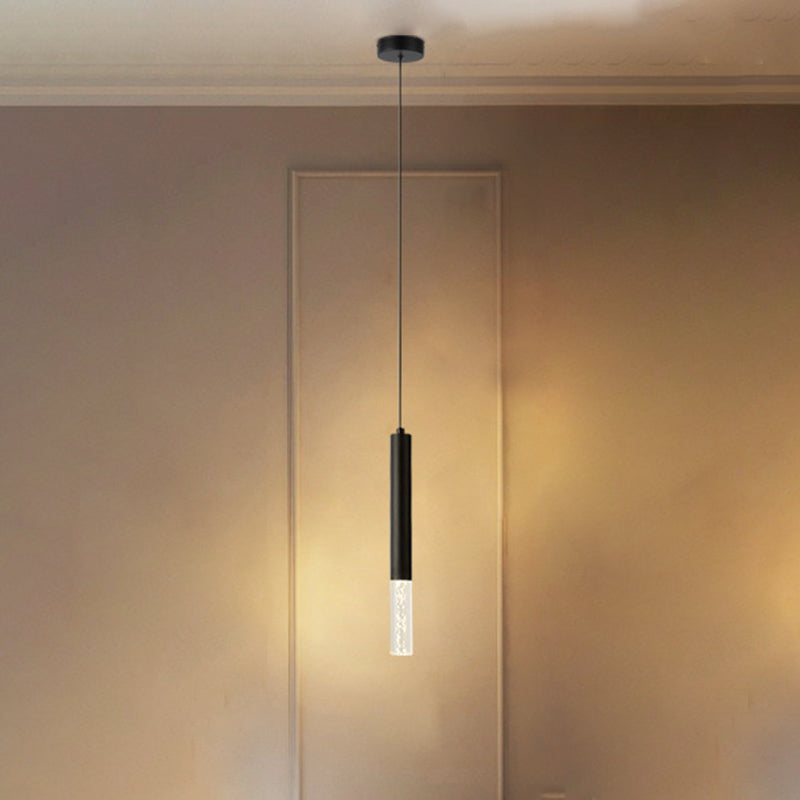Pendante à LED noire en acrylique en aluminium à style moderne lampe à suspension cylindroïde pour chambre à coucher