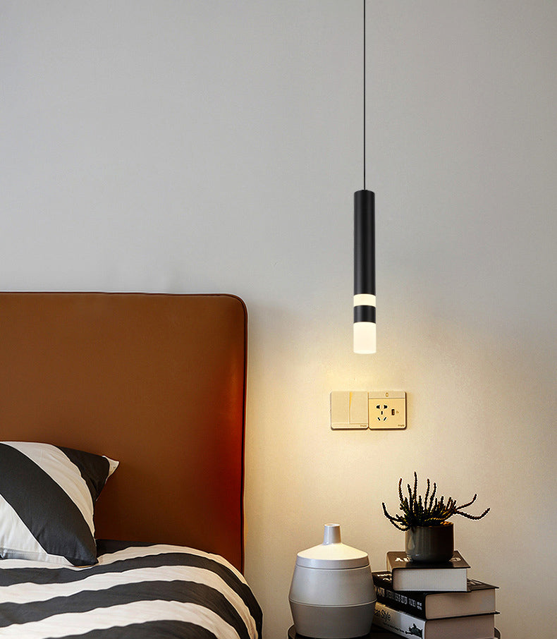 Acrylic Black LED Pendant Light in Modern Style Aluminium Cylindroid Hanging Lamp for Bedroom