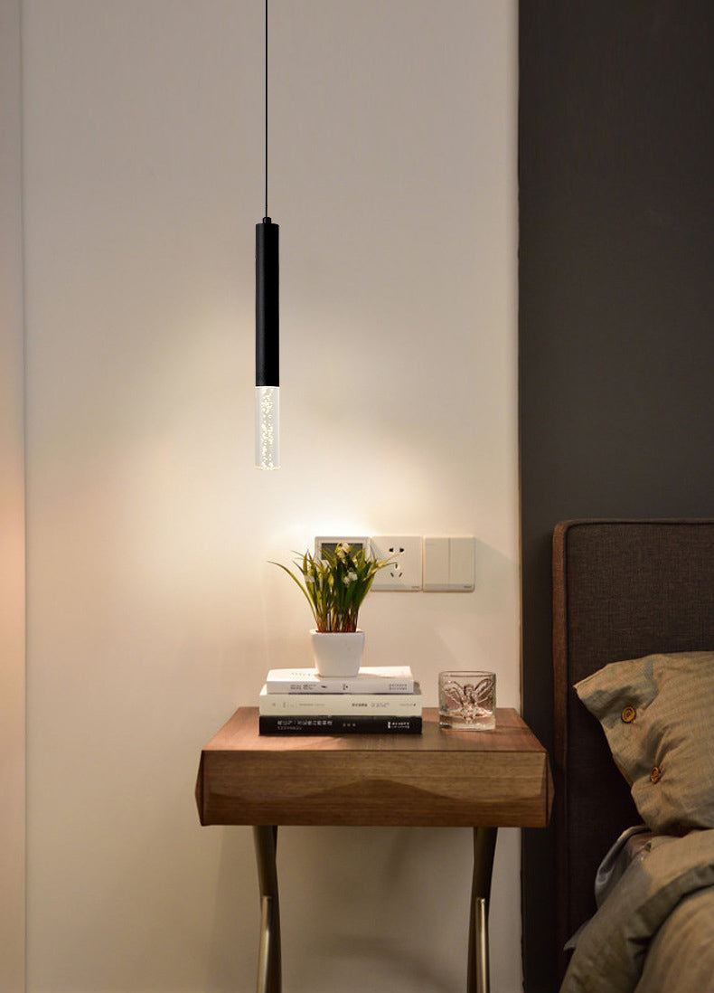 Acrylic Black LED Pendant Light in Modern Style Aluminium Cylindroid Hanging Lamp for Bedroom