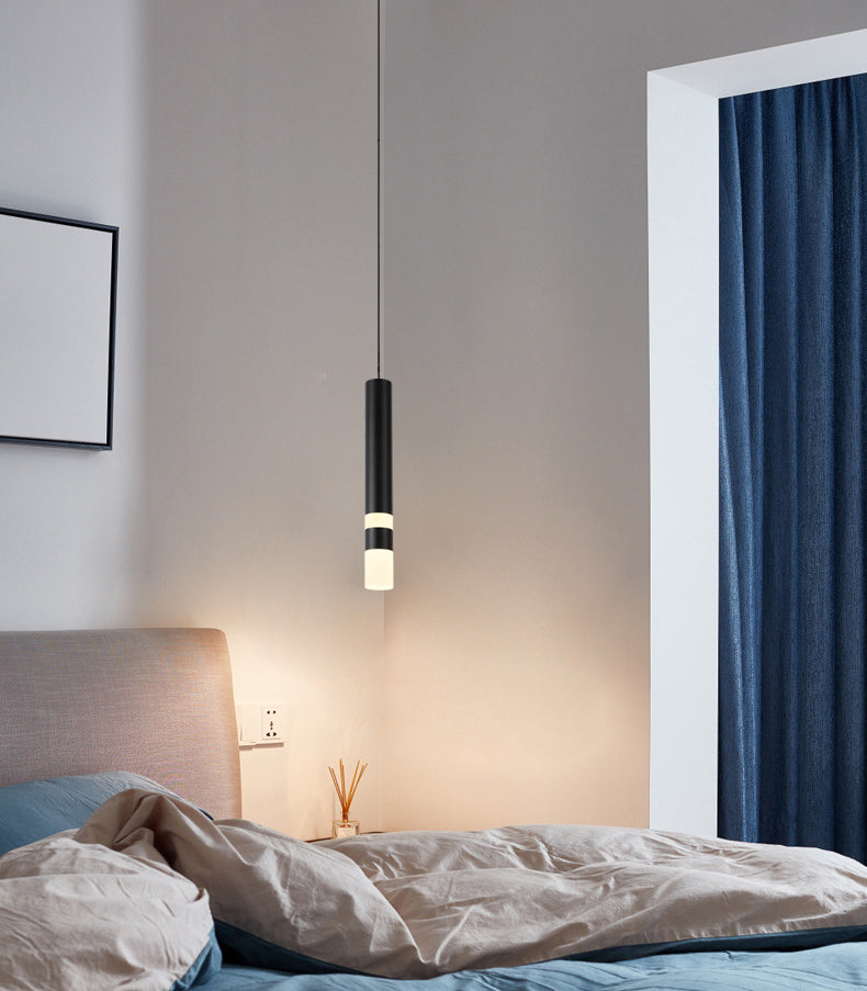 Acrylic Black LED Pendant Light in Modern Style Aluminium Cylindroid Hanging Lamp for Bedroom