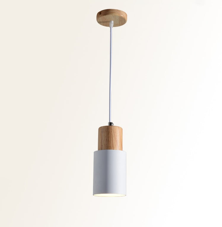 Makkaron -einzelne Anhänger Licht im modernen präzisen Stil Holzzylindroid -Hängelampe mit Eisenschatten