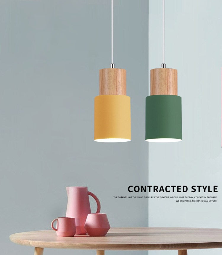 Makkaron -einzelne Anhänger Licht im modernen präzisen Stil Holzzylindroid -Hängelampe mit Eisenschatten