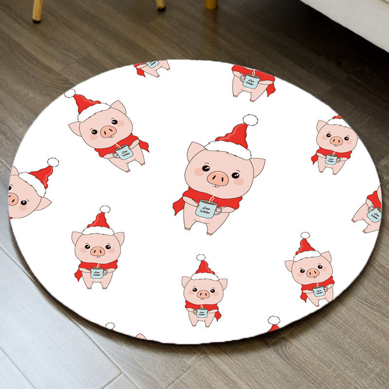 Christmas Theme Area Rug Funky Round Carpet Polypropylene Washable Area Rug for Living Room