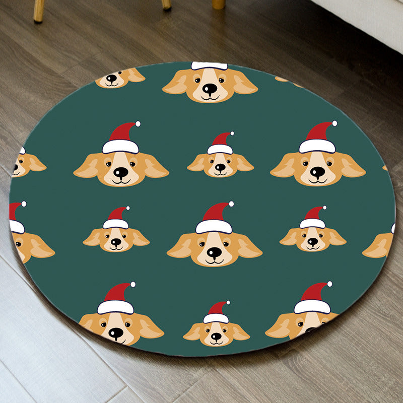 Christmas Theme Area Rug Funky Round Carpet Polypropylene Washable Area Rug for Living Room