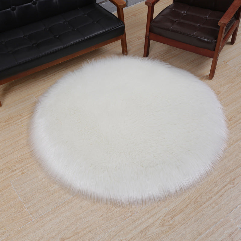 Simplicity Living Room Area Rug Solid Color Carpet Polyester Shag Rug with Non-Slip Backing