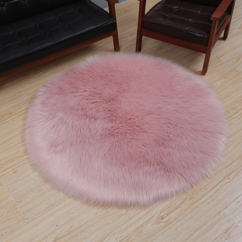 Simplicity Living Room Area Rug Solid Color Carpet Polyester Shag Rug with Non-Slip Backing