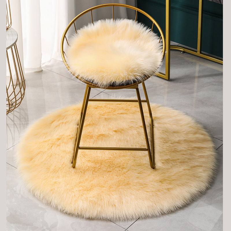 Round Modern Shag Carpet Solid Polyester Area Rug Non-Slip Backing Indoor Carpet for Living Room