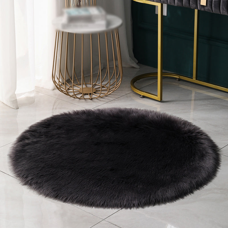 Round Modern Shag Carpet Solid Polyester Area Rug Non-Slip Backing Indoor Carpet for Living Room