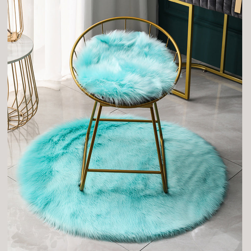 Round Modern Shag Carpet Solid Polyester Area Rug Non-Slip Backing Indoor Carpet for Living Room