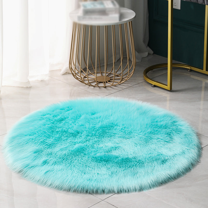 Round Modern Shag Carpet Solid Polyester Area Rug Non-Slip Backing Indoor Carpet for Living Room