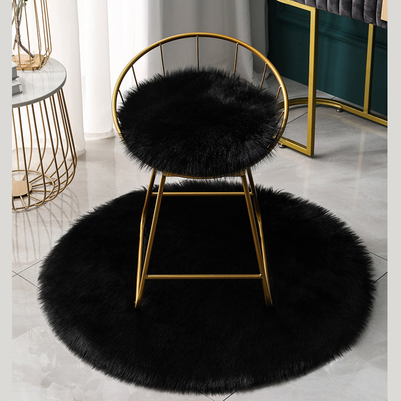 Round Modern Shag Carpet Solid Polyester Area Rug Non-Slip Backing Indoor Carpet for Living Room