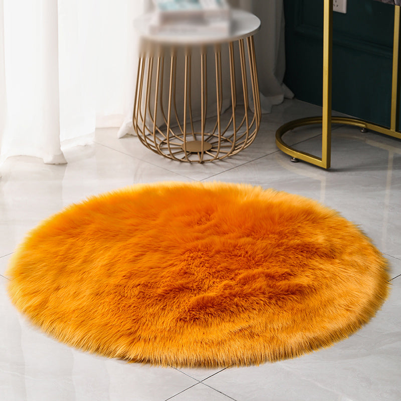 Round Modern Shag Carpet Solid Polyester Area Rug Non-Slip Backing Indoor Carpet for Living Room