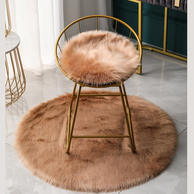 Round Modern Shag Carpet Solid Polyester Area Rug Non-Slip Backing Indoor Carpet for Living Room