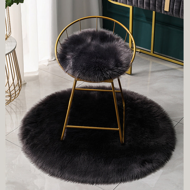 Round Modern Shag Carpet Solid Polyester Area Rug Non-Slip Backing Indoor Carpet for Living Room