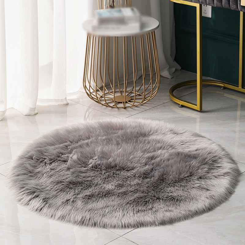 Round Casual Solid Shag Carpet Polyester Indoor Rug Non-Slip Backing Area Carpet for Home Decoration