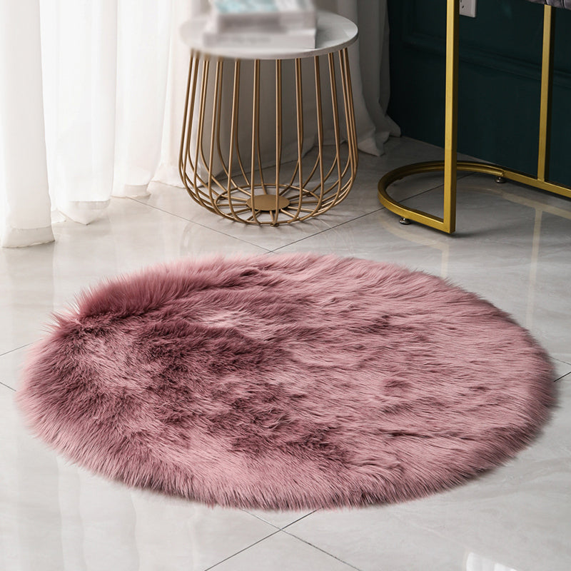Round Casual Solid Shag Carpet Polyester Indoor Rug Non-Slip Backing Area Carpet for Home Decoration