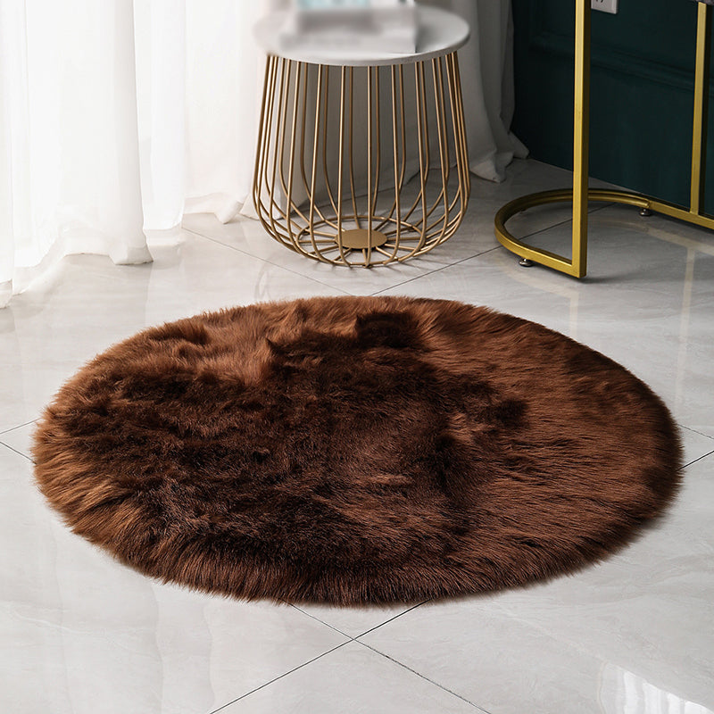 Round Casual Solid Shag Carpet Polyester Indoor Rug Non-Slip Backing Area Carpet for Home Decoration