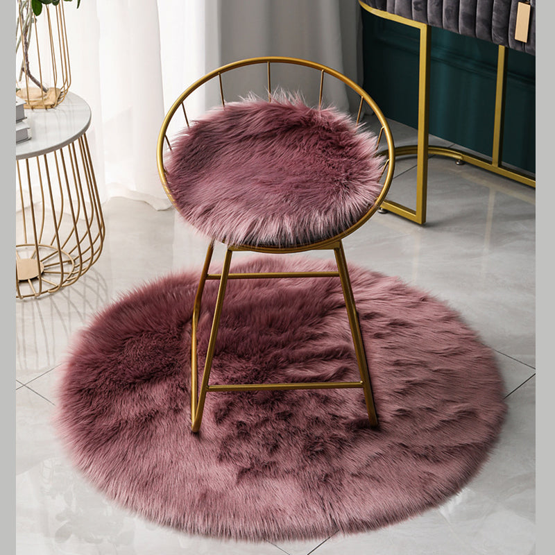 Round Casual Solid Shag Carpet Polyester Indoor Rug Non-Slip Backing Area Carpet for Home Decoration