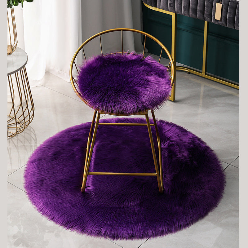 Round Casual Solid Shag Carpet Polyester Indoor Rug Non-Slip Backing Area Carpet for Home Decoration
