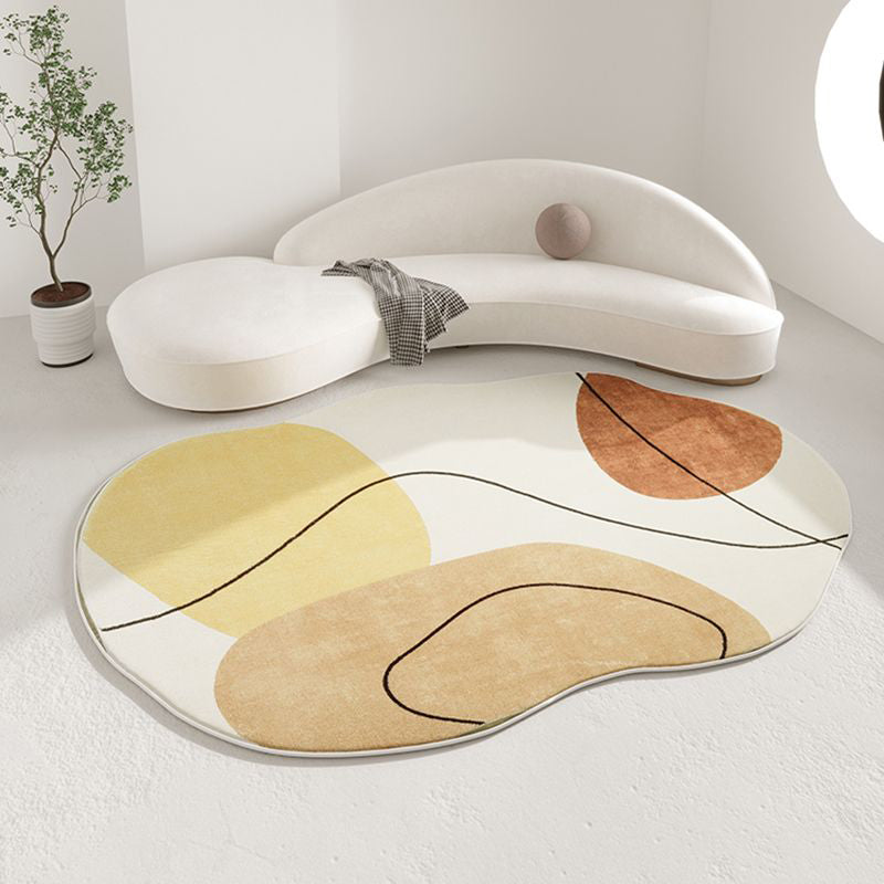 Casual Abstract Area Carpet Yellow Polyester Carpet Non-Split Rug for Indoor Room