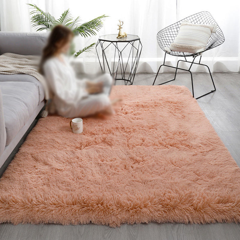 Simplicity Solid Color Area Carpet Washable Rug Polyester Non-Slip Shag Carpet for Living Room