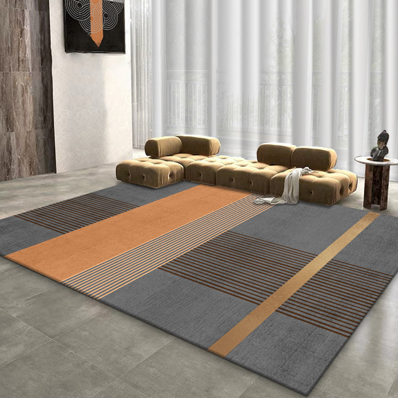 Grey Color-Blocked Area Rug Polyester Modern Area Carpet Non-Slip Rug for Home Decor
