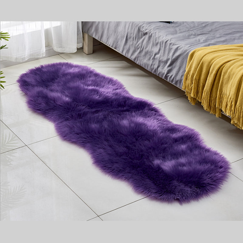 White Bedroom Plush Area Rug Polyester Area Carpet Solid Color Stain Resistant Rug