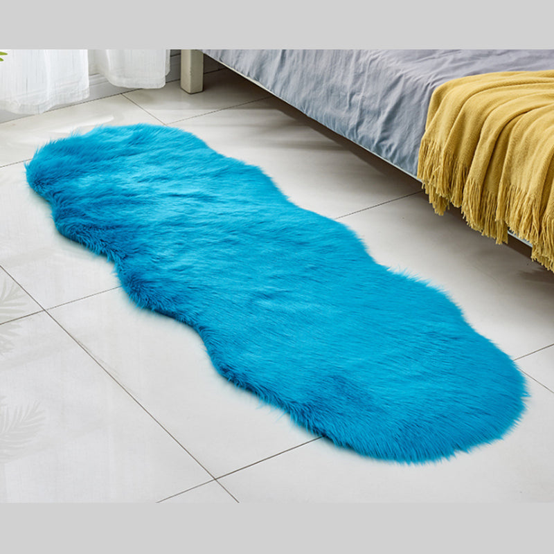 White Bedroom Plush Area Rug Polyester Area Carpet Solid Color Stain Resistant Rug