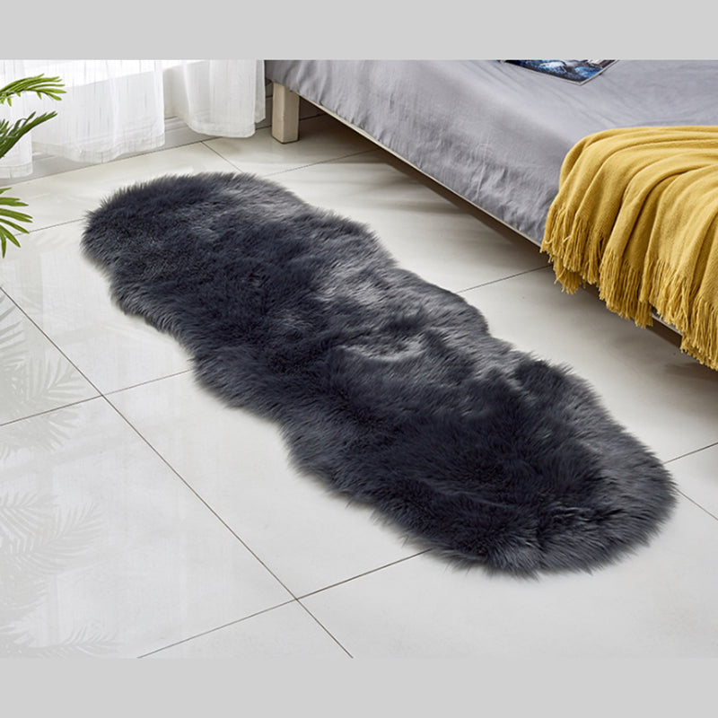 White Bedroom Plush Area Rug Polyester Area Carpet Solid Color Stain Resistant Rug