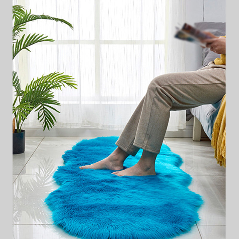 White Bedroom Plush Area Rug Polyester Area Carpet Solid Color Stain Resistant Rug