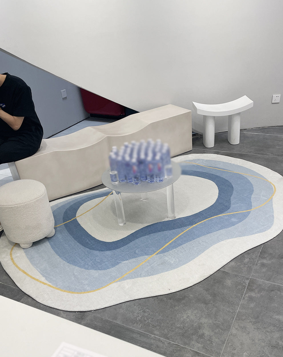 Blue Living Room Carpet Casual Abstract Indoor Carpet Polyester Anti-Split Rug