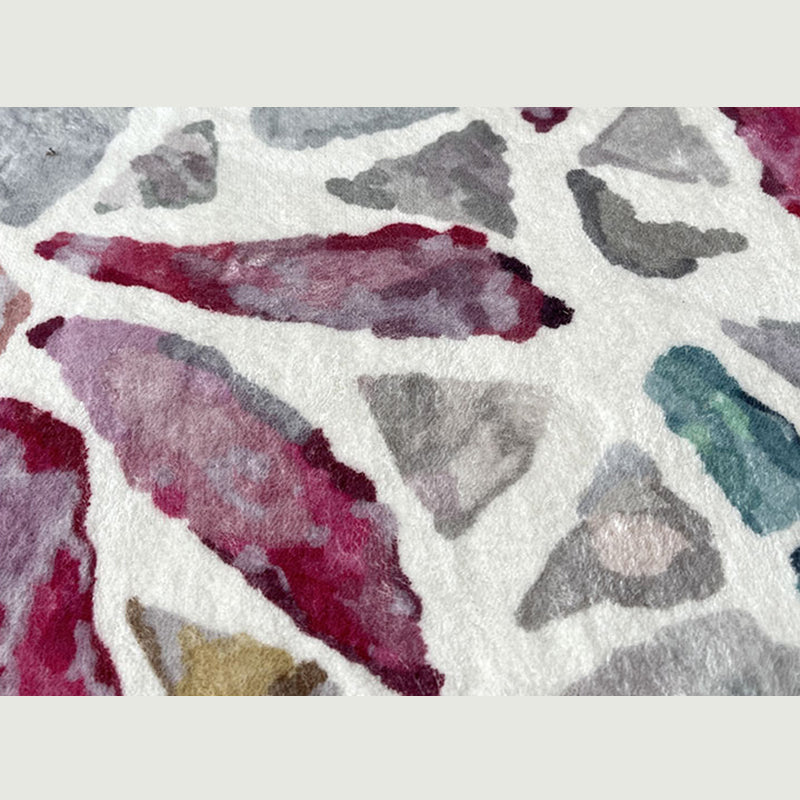 White Area Rug Polyester Floral Pattern Rug Fringe Washable Area Carpet for Living Room