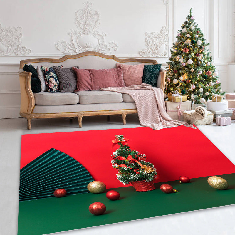 Creative Christmas Print Carpet Polyester Area Rug Non-Slip Backing Indoor Carpet for Living Room