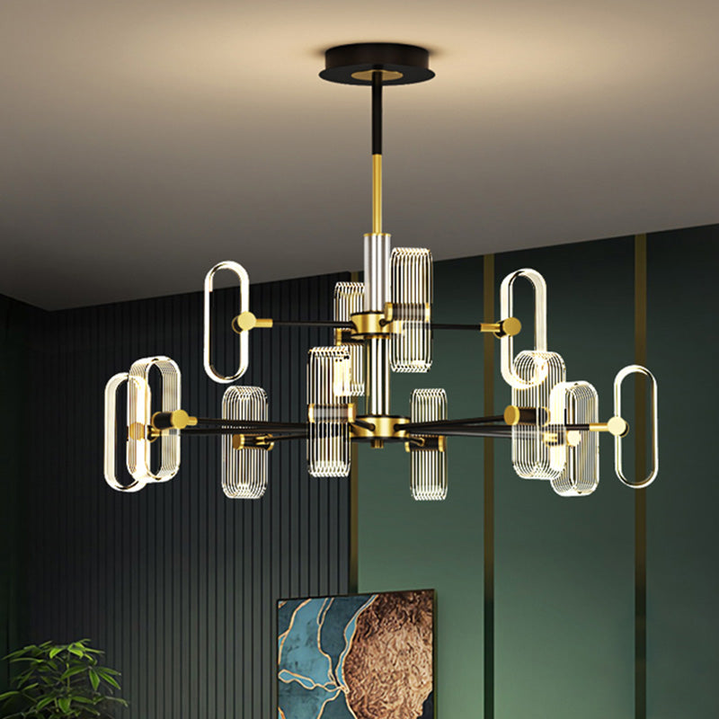 Colgante de techo de lámpara de araña moderno con sombra acrílica para comedor en negro y dorado